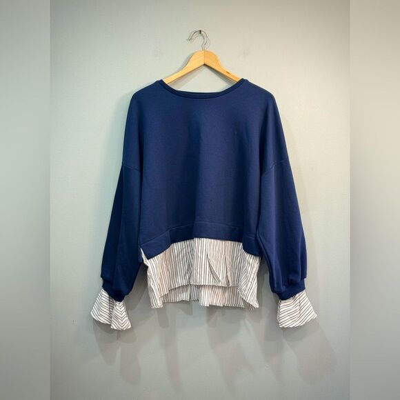 Navy Maeve Crewneck Mixed Media Top Size L NWT - Picture 3 of 5